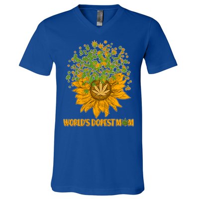 World's Dopest Mom Sunflower V-Neck T-Shirt