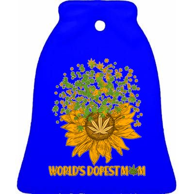 World's Dopest Mom Sunflower Ceramic Bell Ornament