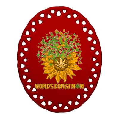 World's Dopest Mom Sunflower Ceramic Oval Ornament