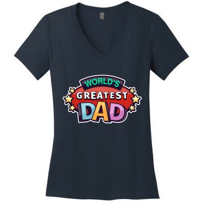 World's Greatest Dad Colorful Father's Day Women's V-Neck T-Shirt