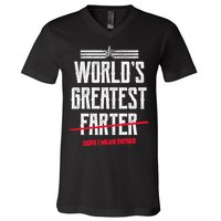 World's Greatest Farter Oops I Mean Father V-Neck T-Shirt