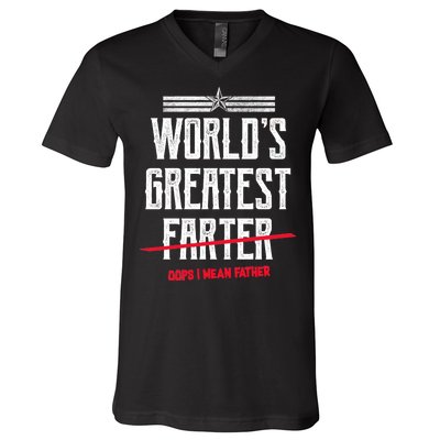 World's Greatest Farter Oops I Mean Father V-Neck T-Shirt