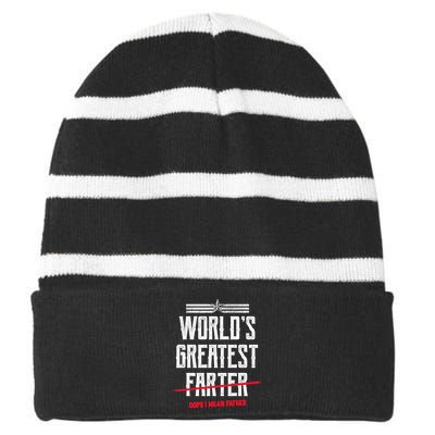 World's Greatest Farter Oops I Mean Father Striped Beanie with Solid Band