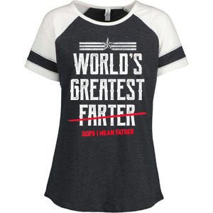 World's Greatest Farter Oops I Mean Father Enza Ladies Jersey Colorblock Tee