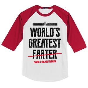 World's Greatest Farter Oops I Mean Father Kids Colorblock Raglan Jersey