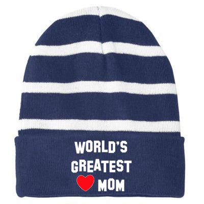 World's Greatest Mom Striped Beanie with Solid Band