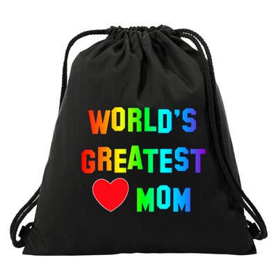 World's Greatest Mom Rainbow Drawstring Bag