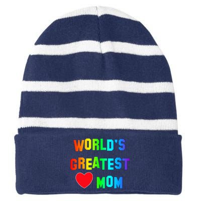 World's Greatest Mom Rainbow Striped Beanie with Solid Band