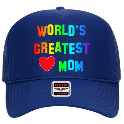 World's Greatest Mom Rainbow High Crown Mesh Back Trucker Hat