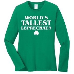 World's Tallest Leprechaun Clover Funny St. Patrick's Day Ladies Long Sleeve Shirt