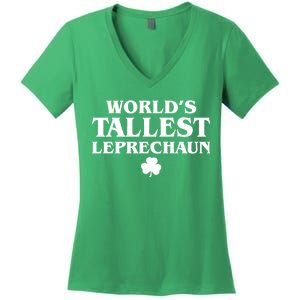 World's Tallest Leprechaun Clover Funny St. Patrick's Day Women's V-Neck T-Shirt