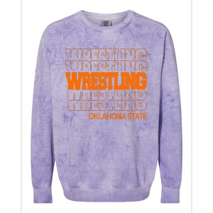 Wrestling O.K.L.A.H.O.M.A State In Modern Stacked Lettering Colorblast Crewneck Sweatshirt