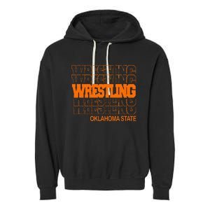 Wrestling O.K.L.A.H.O.M.A State In Modern Stacked Lettering Garment-Dyed Fleece Hoodie