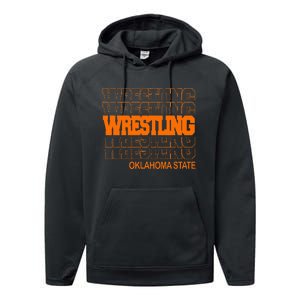 Wrestling O.K.L.A.H.O.M.A State In Modern Stacked Lettering Performance Fleece Hoodie