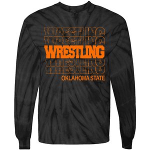 Wrestling O.K.L.A.H.O.M.A State In Modern Stacked Lettering Tie-Dye Long Sleeve Shirt