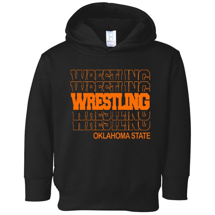 Wrestling O.K.L.A.H.O.M.A State In Modern Stacked Lettering Toddler Hoodie