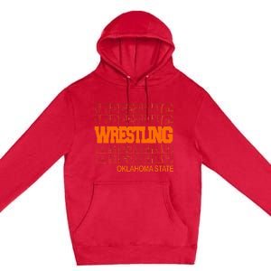 Wrestling O.K.L.A.H.O.M.A State In Modern Stacked Lettering Premium Pullover Hoodie