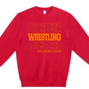 Wrestling O.K.L.A.H.O.M.A State In Modern Stacked Lettering Premium Crewneck Sweatshirt