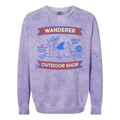 Wanderer Outdoor Shop Est 2017 Deer Shark Logo Colorblast Crewneck Sweatshirt