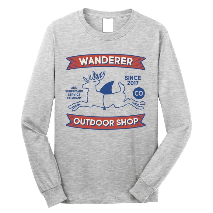 Wanderer Outdoor Shop Est 2017 Deer Shark Logo Long Sleeve Shirt