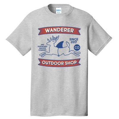 Wanderer Outdoor Shop Est 2017 Deer Shark Logo Tall T-Shirt