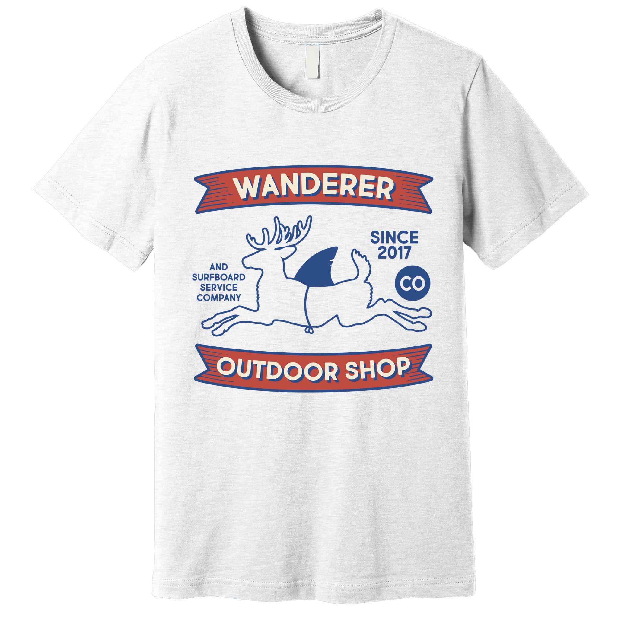 Wanderer Outdoor Shop Est 2017 Deer Shark Logo Premium T-Shirt