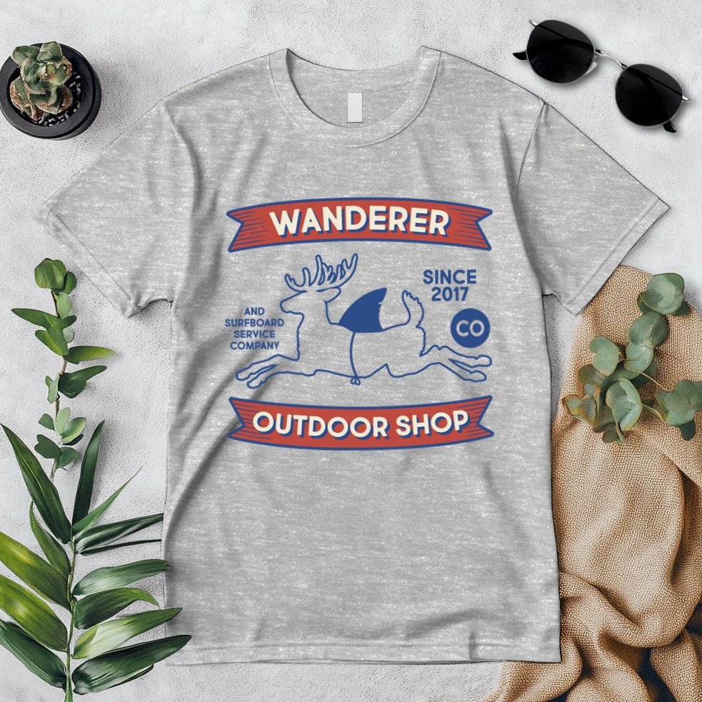 Wanderer Outdoor Shop Est 2017 Deer Shark Logo Premium T-Shirt