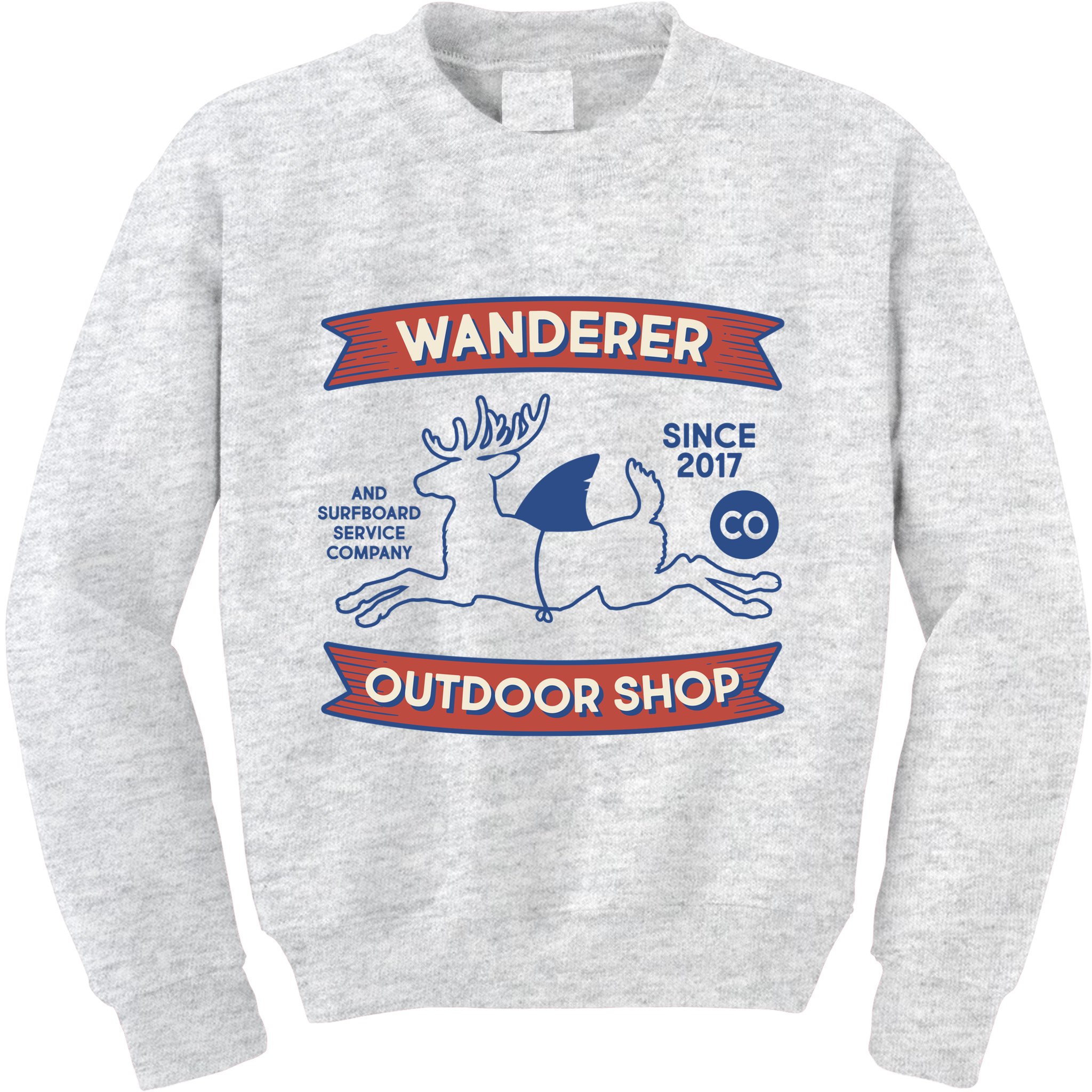 Wanderer Outdoor Shop Est 2017 Deer Shark Logo Kids Sweatshirt
