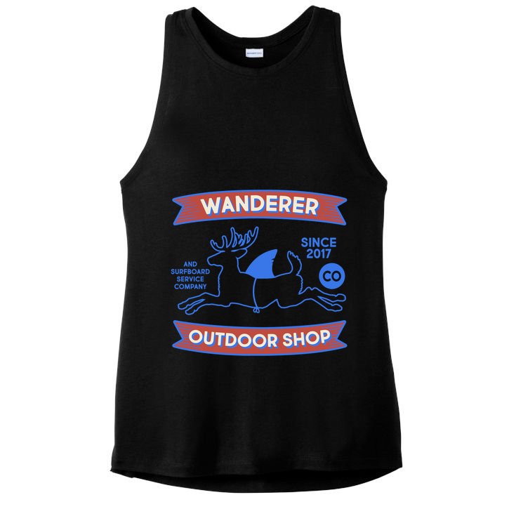 Wanderer Outdoor Shop Est 2017 Deer Shark Logo Ladies PosiCharge Tri-Blend Wicking Tank