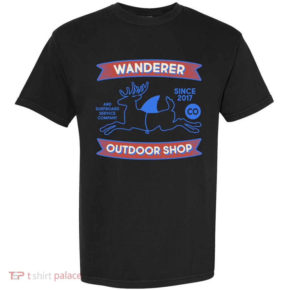 Wanderer Outdoor Shop Est 2017 Deer Shark Logo Garment-Dyed Heavyweight T-Shirt