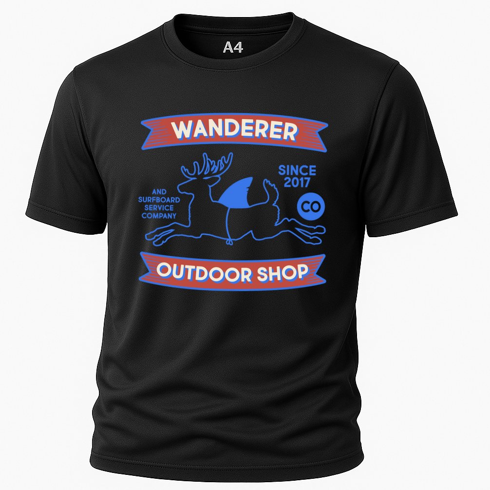 Wanderer Outdoor Shop Est 2017 Deer Shark Logo Cooling Performance Crew T-Shirt