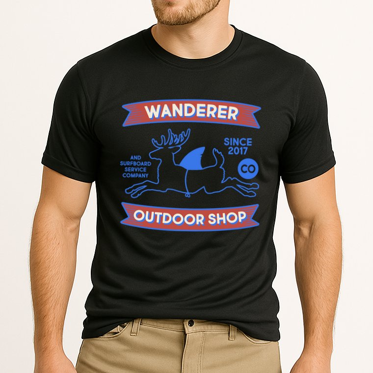 Wanderer Outdoor Shop Est 2017 Deer Shark Logo Cooling Performance Crew T-Shirt
