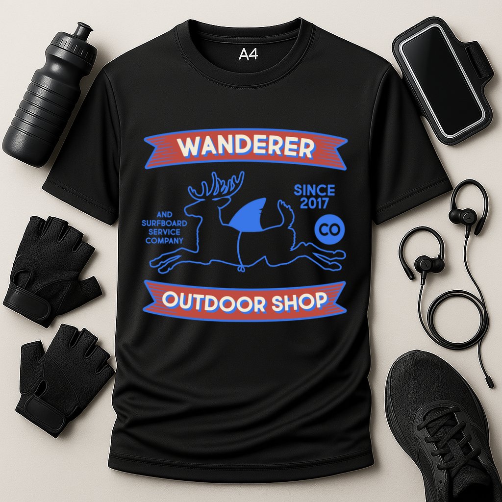Wanderer Outdoor Shop Est 2017 Deer Shark Logo Cooling Performance Crew T-Shirt