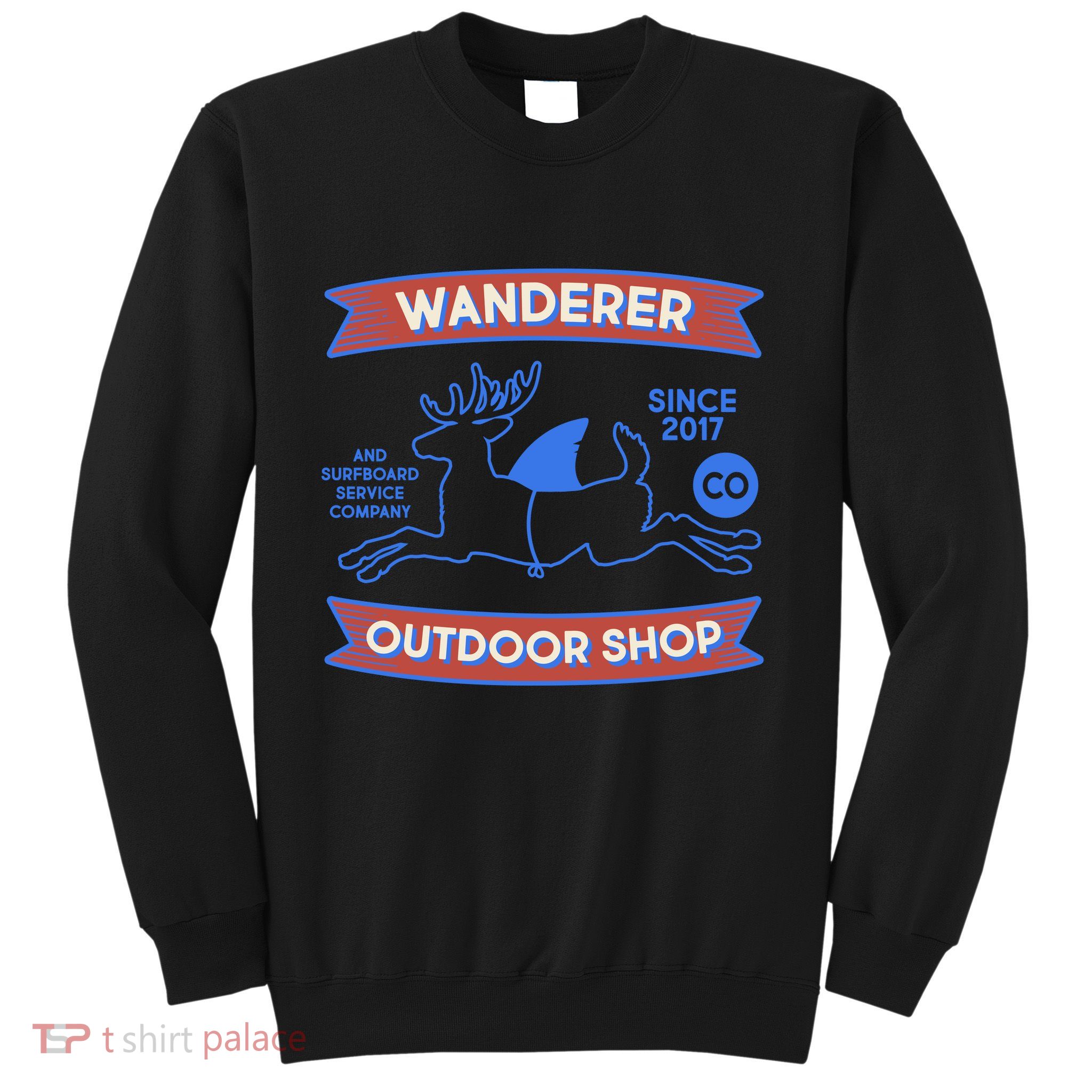 Wanderer Outdoor Shop Est 2017 Deer Shark Logo Sweatshirt