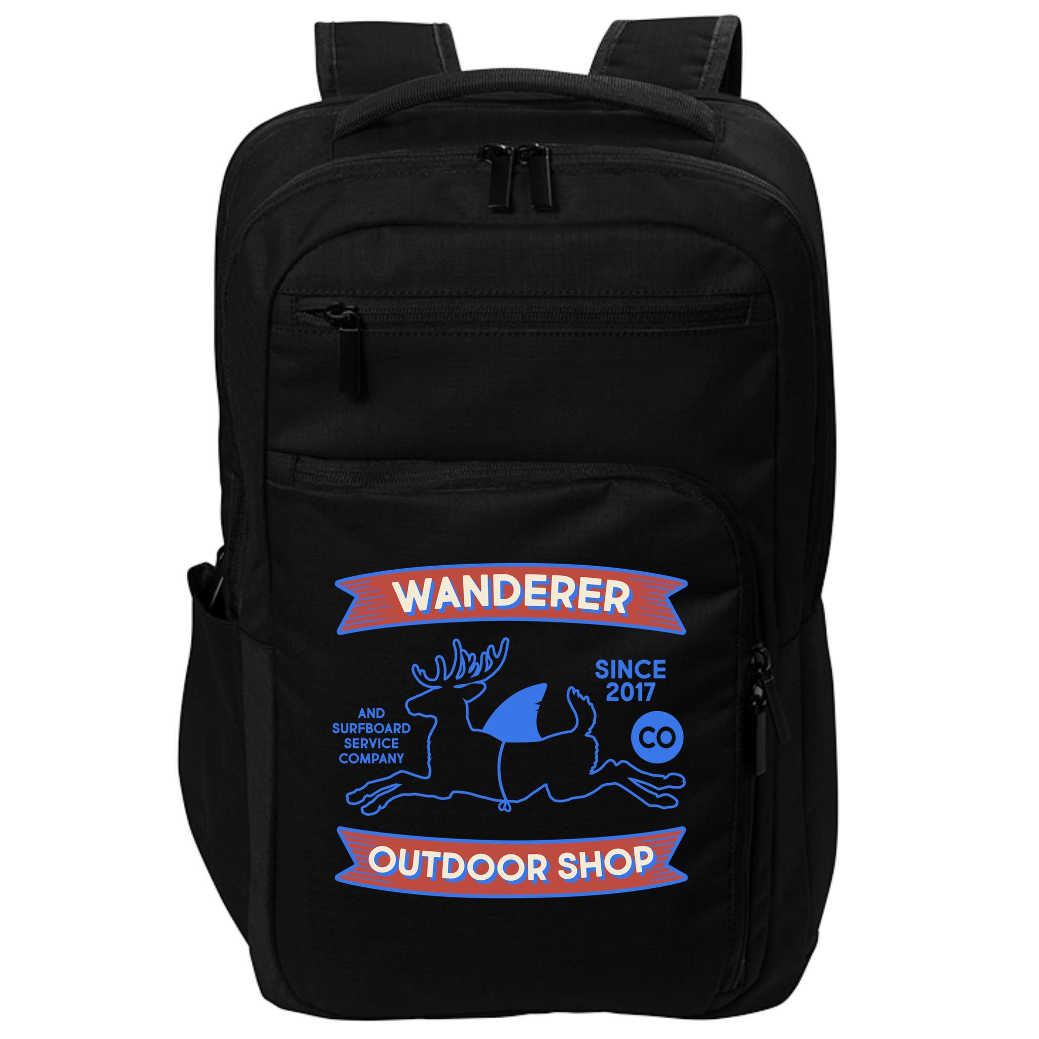 Wanderer Outdoor Shop Est 2017 Deer Shark Logo Impact Tech Backpack