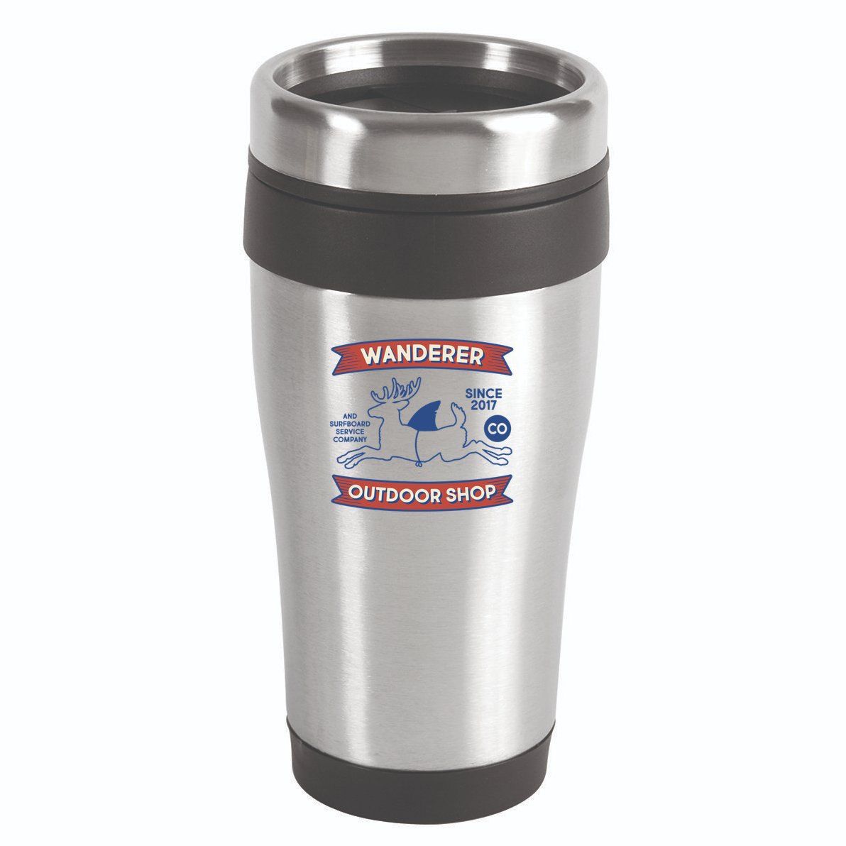 Wanderer Outdoor Shop Est 2017 Deer Shark Logo 16oz Travel Tumbler