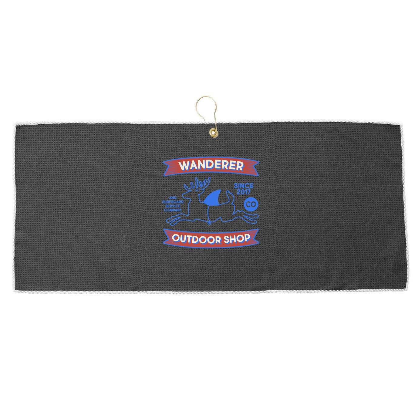 Wanderer Outdoor Shop Est 2017 Deer Shark Logo Large Microfiber Waffle Golf Towel