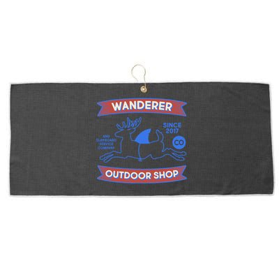 Wanderer Outdoor Shop Est 2017 Deer Shark Logo Large Microfiber Waffle Golf Towel