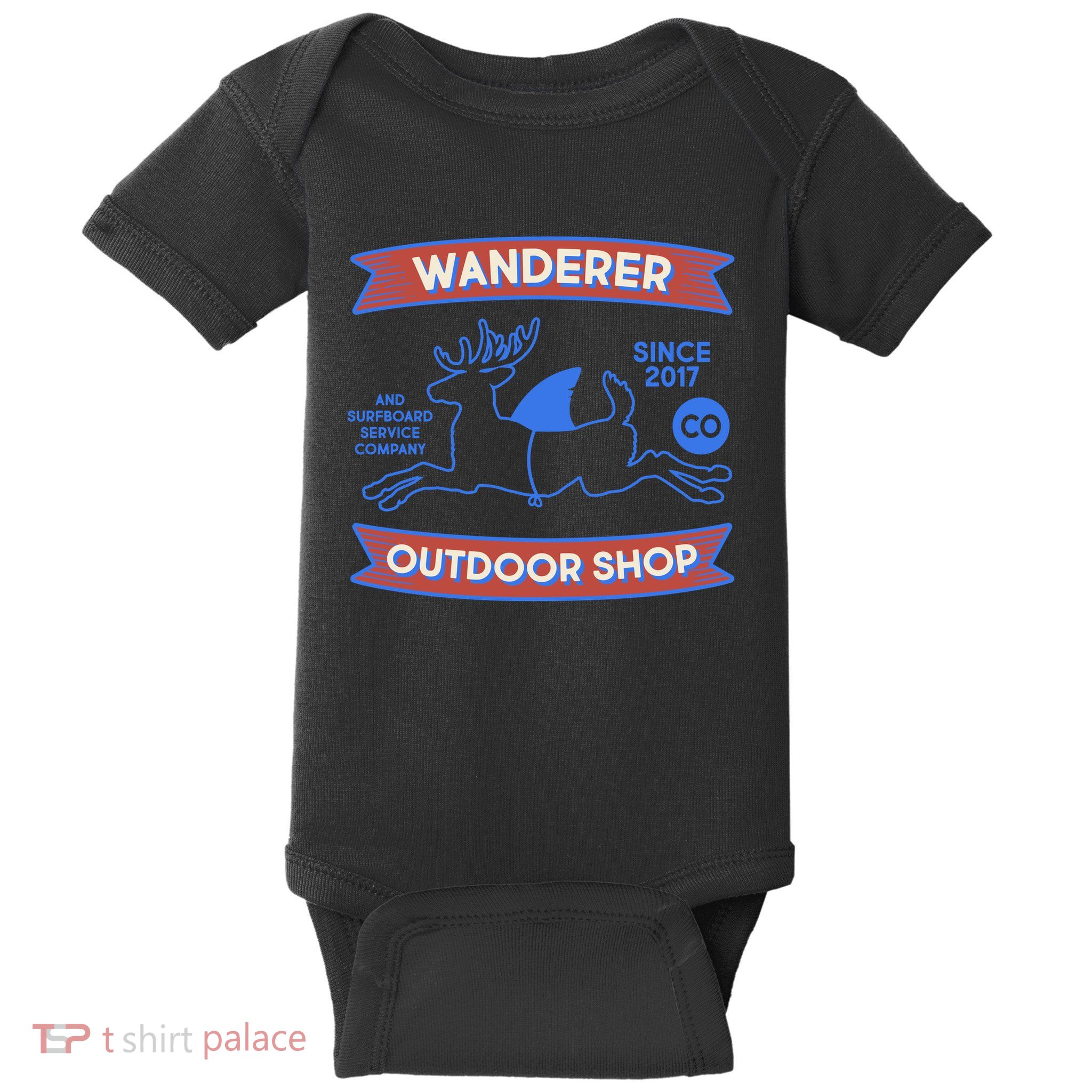 Wanderer Outdoor Shop Est 2017 Deer Shark Logo Baby Bodysuit