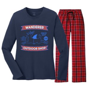 Wanderer Outdoor Shop Est 2017 Deer Shark Logo Women's Long Sleeve Flannel Pajama Set 