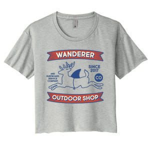 Wanderer Outdoor Shop Est 2017 Deer Shark Logo Women's Crop Top Tee