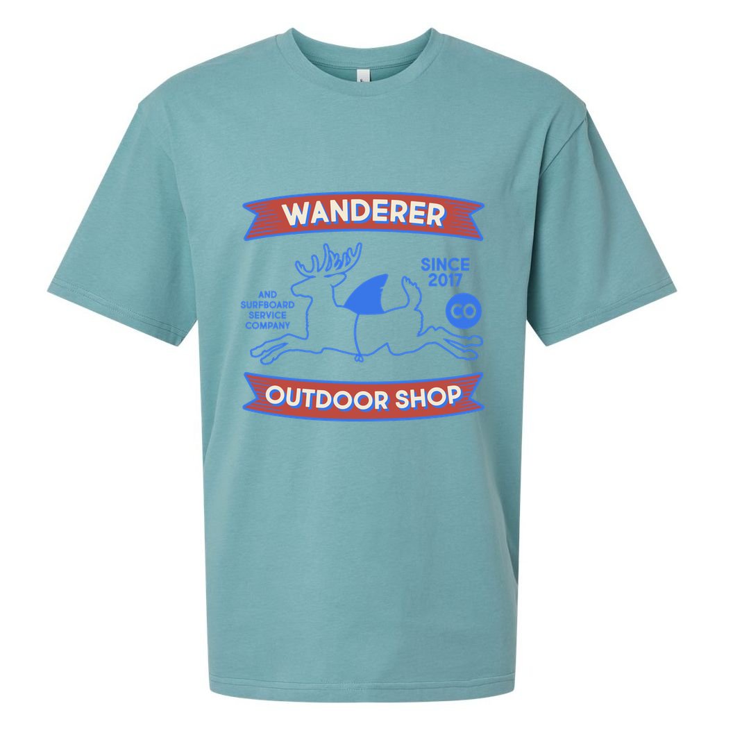 Wanderer Outdoor Shop Est 2017 Deer Shark Logo Sueded Cloud Jersey T-Shirt
