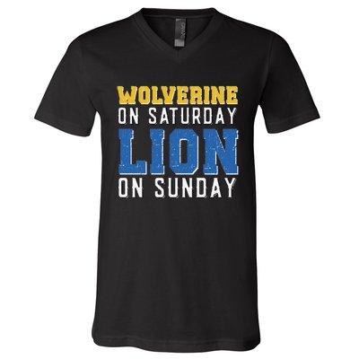 Wolverine On Saturday Lion On Sunday Funny Gift V-Neck T-Shirt