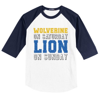 Wolverine On Saturday Lion On Sunday Funny Gift Baseball Sleeve Shirt