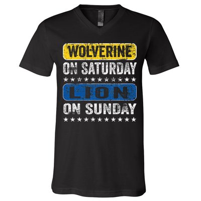 Wolverine On Saturday Lion On Sunday V-Neck T-Shirt
