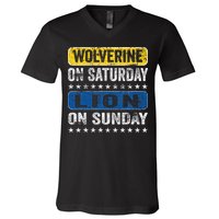 Wolverine On Saturday Lion On Sunday V-Neck T-Shirt