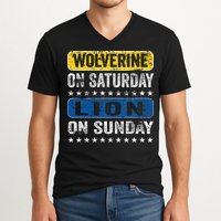 Wolverine On Saturday Lion On Sunday V-Neck T-Shirt