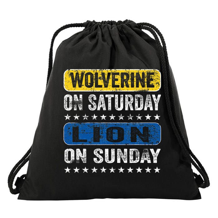 Wolverine On Saturday Lion On Sunday Drawstring Bag