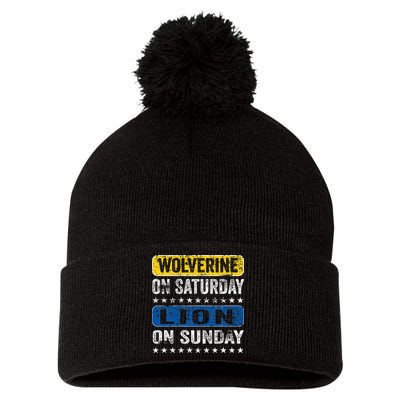 Wolverine On Saturday Lion On Sunday Pom Pom 12in Knit Beanie
