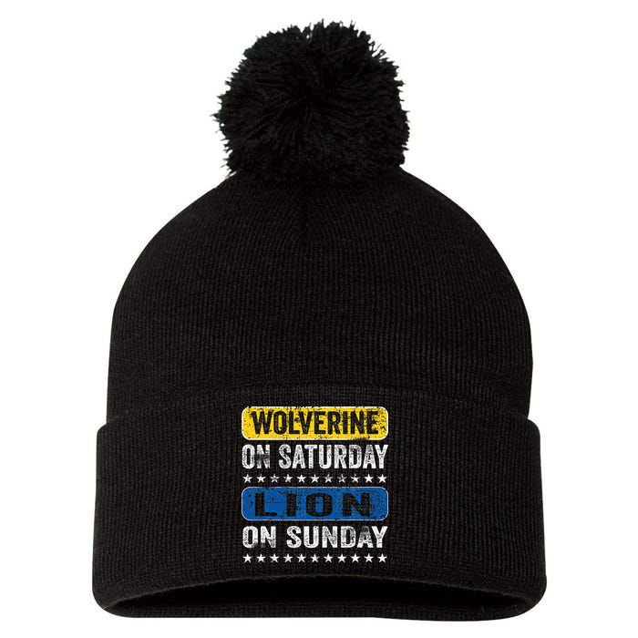 Wolverine On Saturday Lion On Sunday Pom Pom 12in Knit Beanie